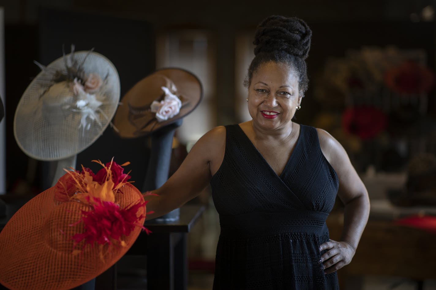 Angie Sandifer specializes in handmade women's custom hats from her St. Paul studio .] Jerry Holt •Jerry.Holt@startribune.com Angie Sandifer specializes in handmade women's custom hats from her St. Paul studio Wednesday July 79th , 2020 in St Paul ,MN.