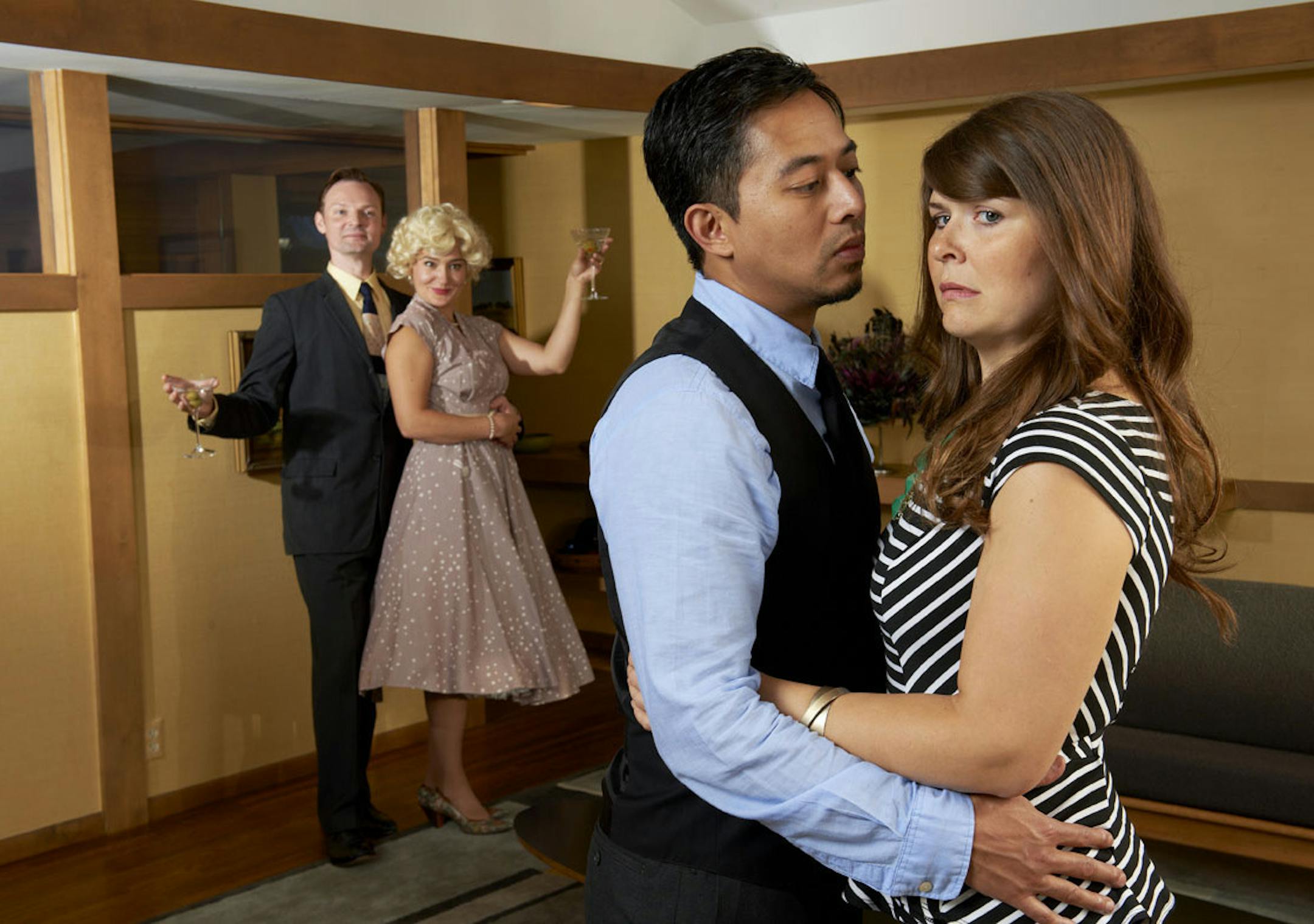 Frank Theater's "Maple And Vine" promotional photos, Edina, MN. &#xac;&#xa9; Tony Nelson Wade Vaughn, Katie Guentsel, Sherwin Resurreccion, Tessa Flynn