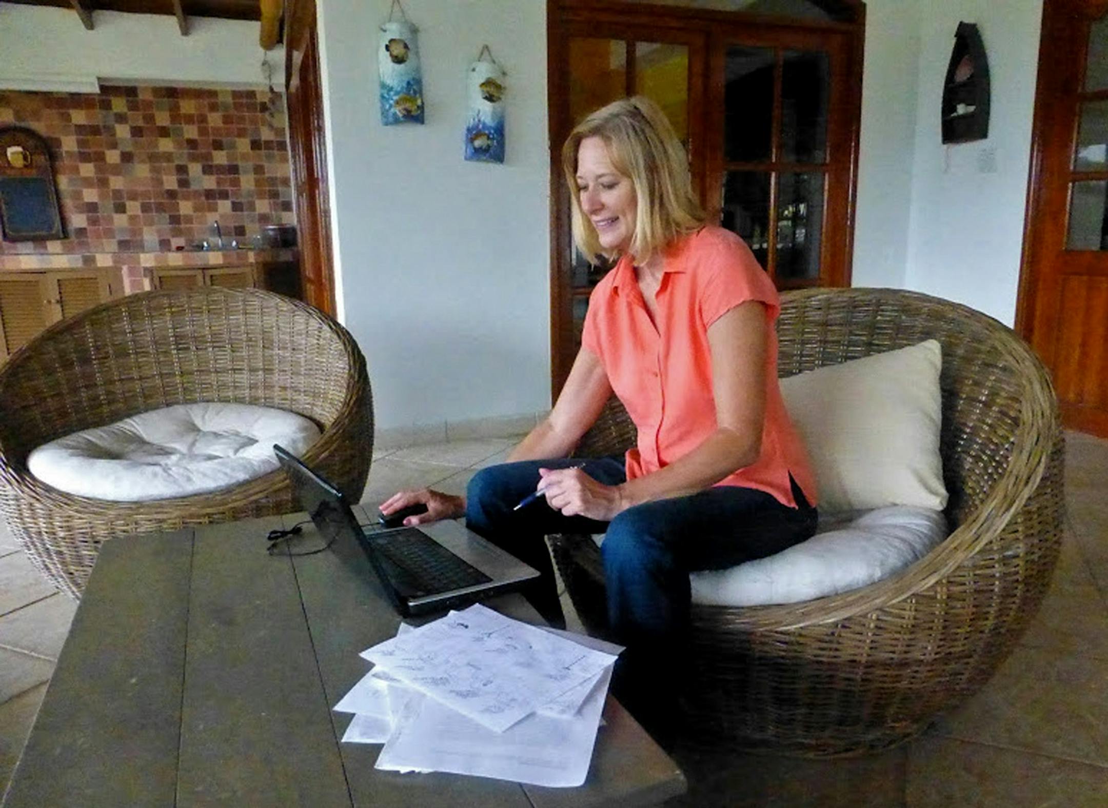 Submitted photo. Bev Bachel of Minneapolis loves the flexibility that "massive open online courses" offer her. Right now, for example, she's studying while on a trip to Panama.