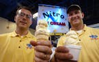 St. Paul, MN 8/26/2002 Nitro Ice Cream. T.J. Paskach and Will Schroeder at the Minnesota State Fair Food building.