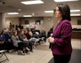 U.S. Rep. Angie Craig, a Democrat, held a town hall at Burnsville High Saturday, Jan. 26, 2019, in Burnsville, MN. Here, Craig listened to a question 