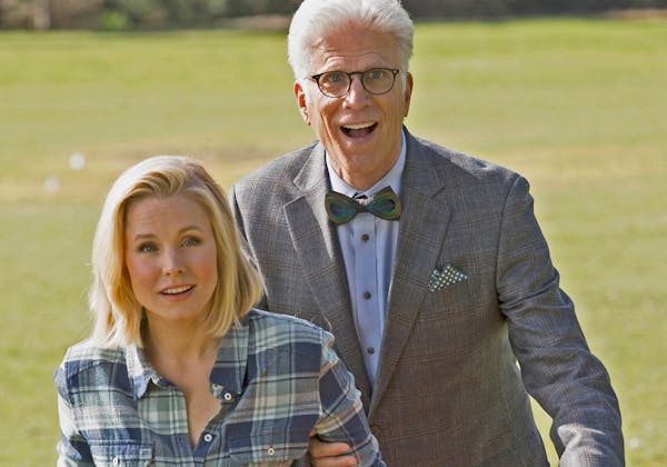 Kristen Bell, left, plays a woman who dies and goes to the wrong place in NBC's new comedy, "The Good Place."