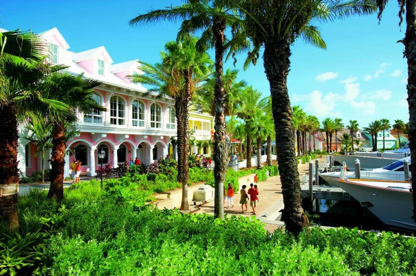 Marine Village, with shops and restaurants, offers a reason to stroll past yachts at Atlantis Paradise Island.