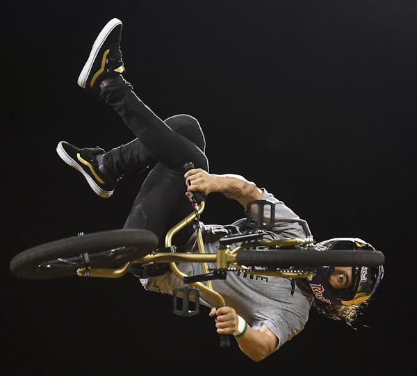 Coco Zurita, of Chile, competes in the X Games vert finals outside US Bank Stadium, Thursday, July 19, 2018, in Minneapolis, Minn. (Aaron Lavinsky/Sta