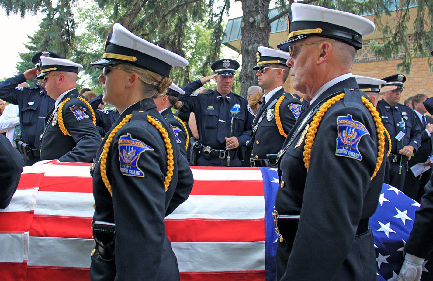 The funeral for Mendota Heights police officer Scott Patrick was held at St. Stephens Lutheran Church on Wednesday morning.