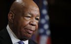 FILE - In this April 27, 2017, file photo, Rep. Elijah Cummings, D-Md., ranking member on the House Oversight Committee, speaks to reporters during a 