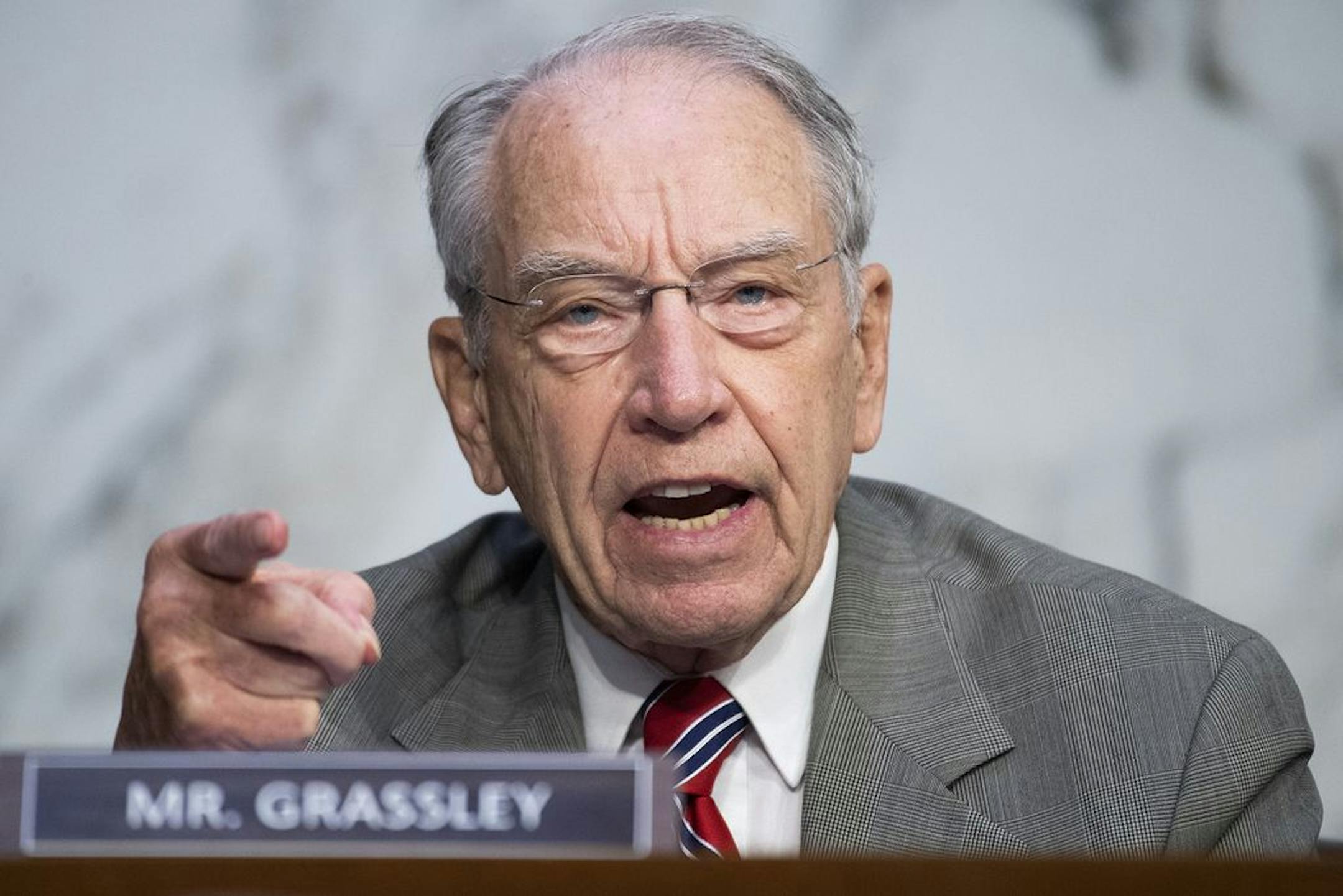 Chuck Grassley, R-Iowa, questions Supreme Court justice nominee Amy Coney Barrett on the second day of her Senate Judiciary Committee confirmation hearing in Hart Senate Office Building on October 13, 2020 in Washington, DC.