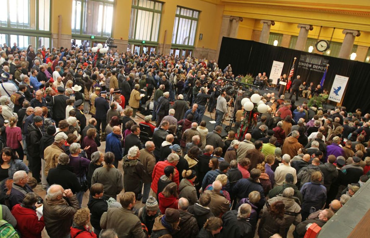 Thousands of people waited in the lobby of the Union Depot before the grand reopening on 12/8/12.