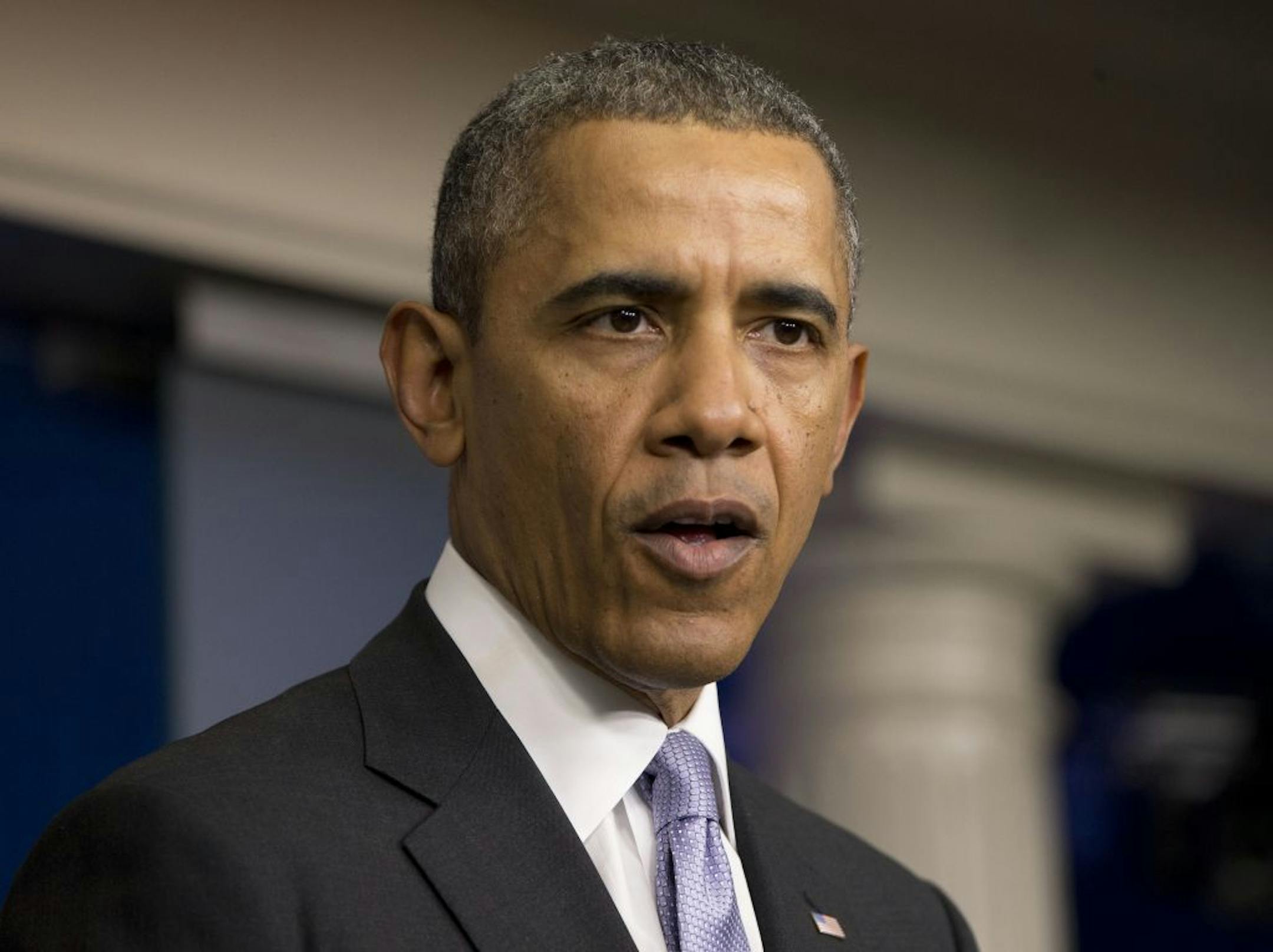 President Barack Obama makes a statement about the ongoing situation in Ukraine in the Brady Press Briefing Room of the White House in Washington, Friday, Feb. 28, 2014.