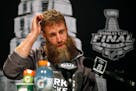 San Jose Sharks' Joe Thornton talks to reporters during Stanley Cup Finals Media Day at the Consol Energy Center in Pittsburgh, Sunday May 29, 2016. T