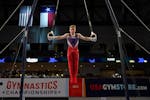 Shane Wiskus competed on the rings during the U.S. Gymnastics Championships on June 3, 2021, in Fort Worth, Texas.