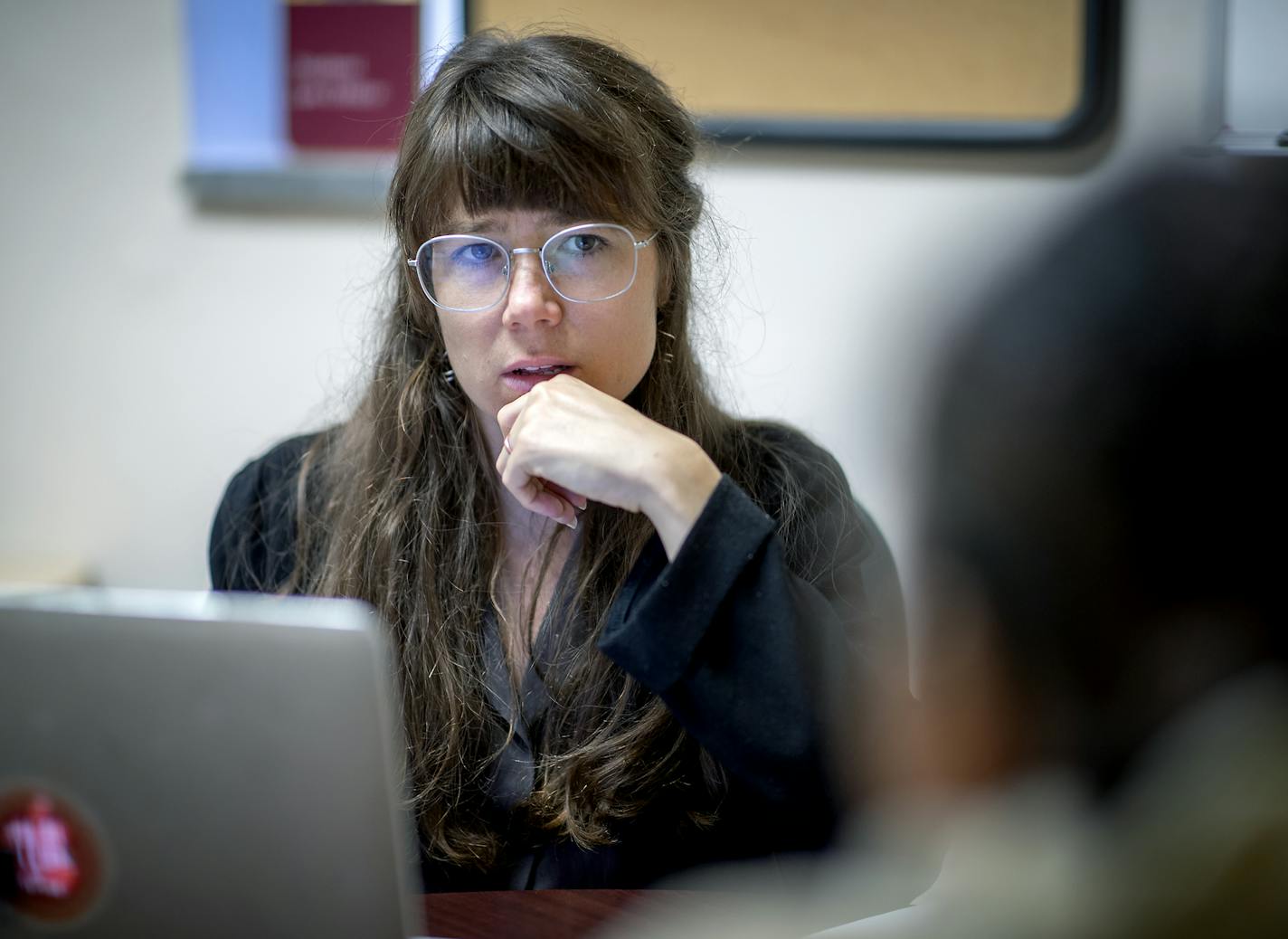 Cat Rios-Keating, 31, a second-year law student at Mitchell Hamline School of Law and a student lawyer in the school&#x2019;s Re-entry Clinic, worked with 25-year-old woman, Friday, September 6, 2019 at the St. Paul, MN campus. The Saint Paul & Minnesota Foundations recently announced two grants to community organizations to boost work addressing disparities in the criminal justice system. The grants will help start up the Mitchell Hamline School of Law Re-entry Clinic, which provides free legal