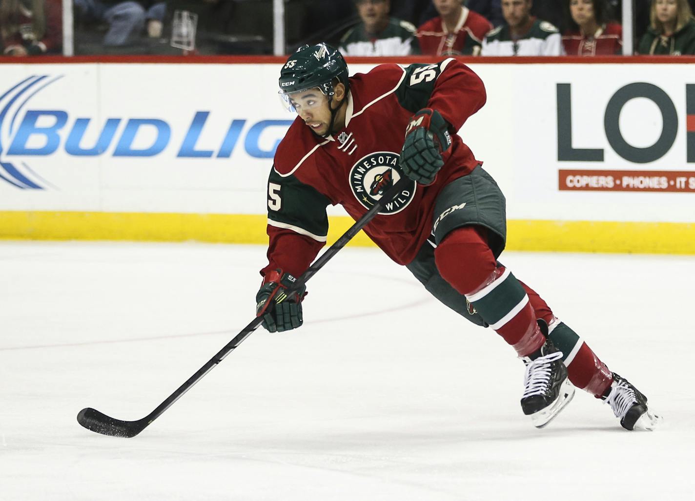 Wild defenseman Matt Dumba in the first period during the Minnesota Wild vs. the Pittsburgh Penguins pre-season NHL game at the Xcel Energy Center on Monday, September 29, 2014 in St. Paul, Minn. ] RENEE JONES SCHNEIDER &#x2022; reneejones@startribune.com