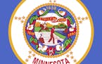 The Minnesota state flag depicts a white man as a hardworking, rugged individualist, and an Indian riding a horse and holding a spear.
