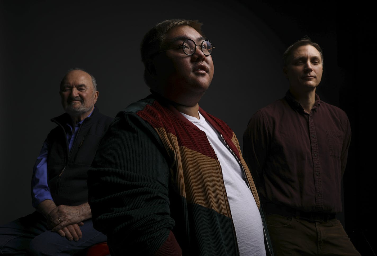 The Minnesota poets Michael Dennis Browne, Hieu Nguyen, and Dore Kiesselbach, from left. ] JEFF WHEELER &#xef; jeff.wheeler@startribune.com Three Minnesota poets gathered for a portrait in the studio Tuesday afternoon, April 10, 2018 in Minneapolis. Michael Dennis Browne, Hieu Nguyen, and Dore Kiesselbach all have published books recently with Nguyen's latest published on this day.