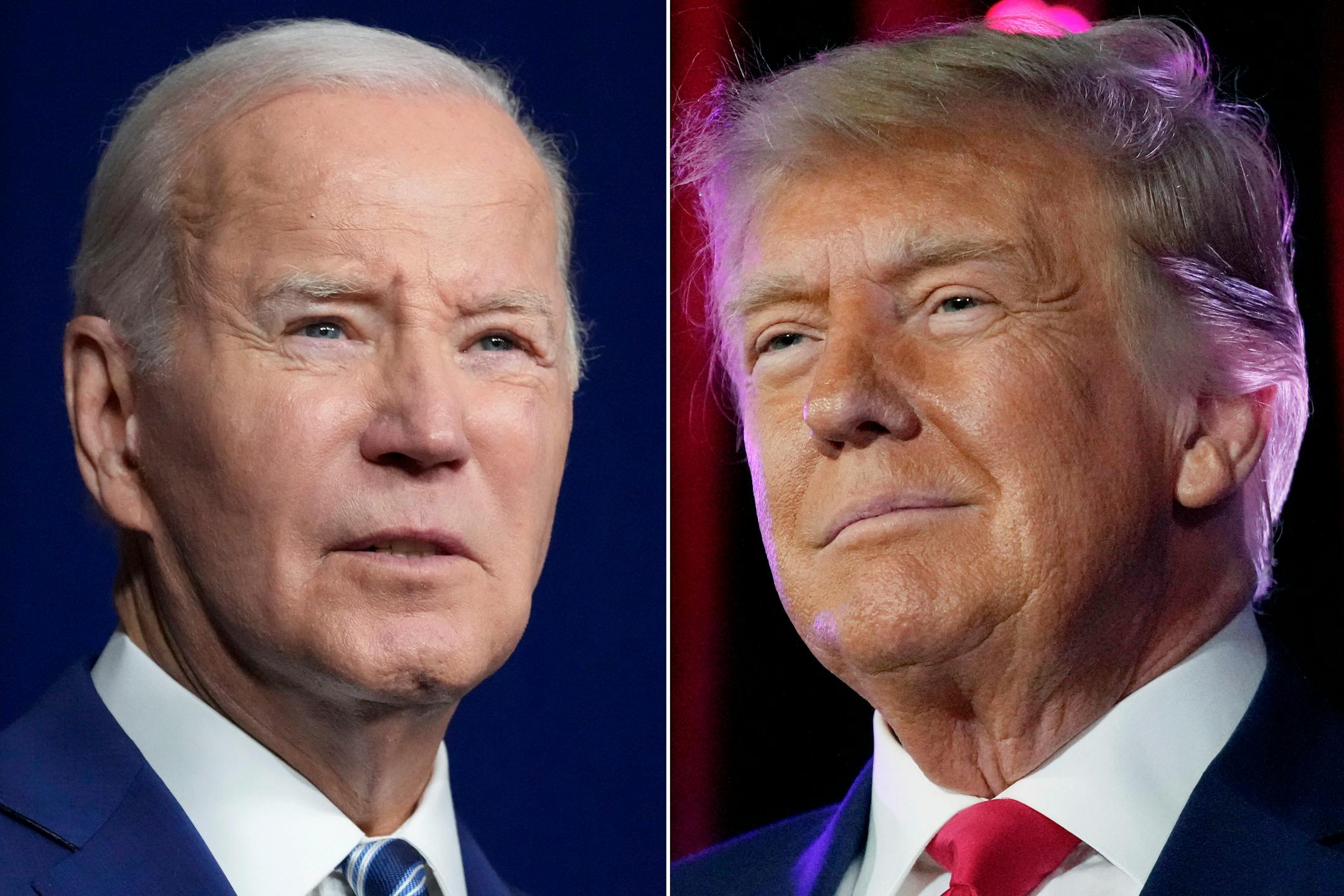 Headshots of President Joe Biden and former President Donald Trump.