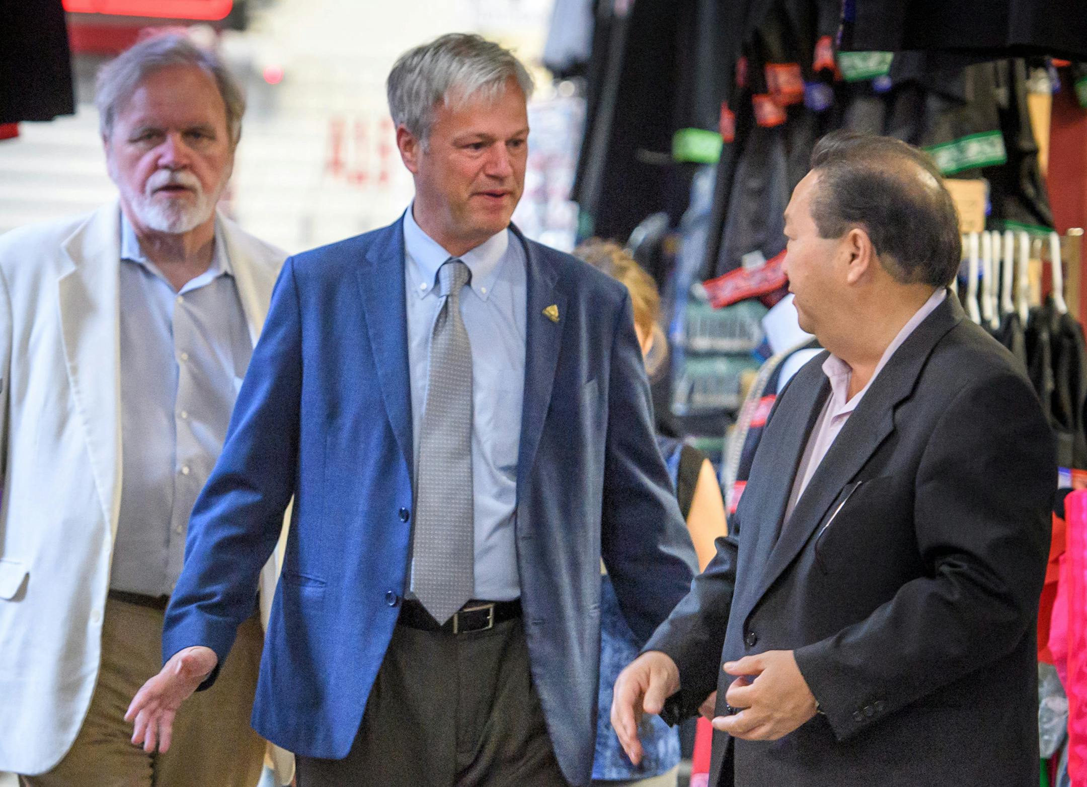 Pat Harris, candidate for St. Paul mayor, center, toured Hmong Village Shopping Center with Yia Vang, Owner and Founder of Hmong Village and Chuck Repke, executive director, Northeast Neighborhoods Development Corporation, left. ] GLEN STUBBE &#x2022; glen.stubbe@startribune.com Tuesday July 18, 2017 11:00am-11:45am- Chuck Repke, executive director, Northeast Neighborhoods Development Corporation will give a tour of Phalen Village
12:00pm-12:30pm- Yia Vang, Owner and Founder of Hmong Village, wi