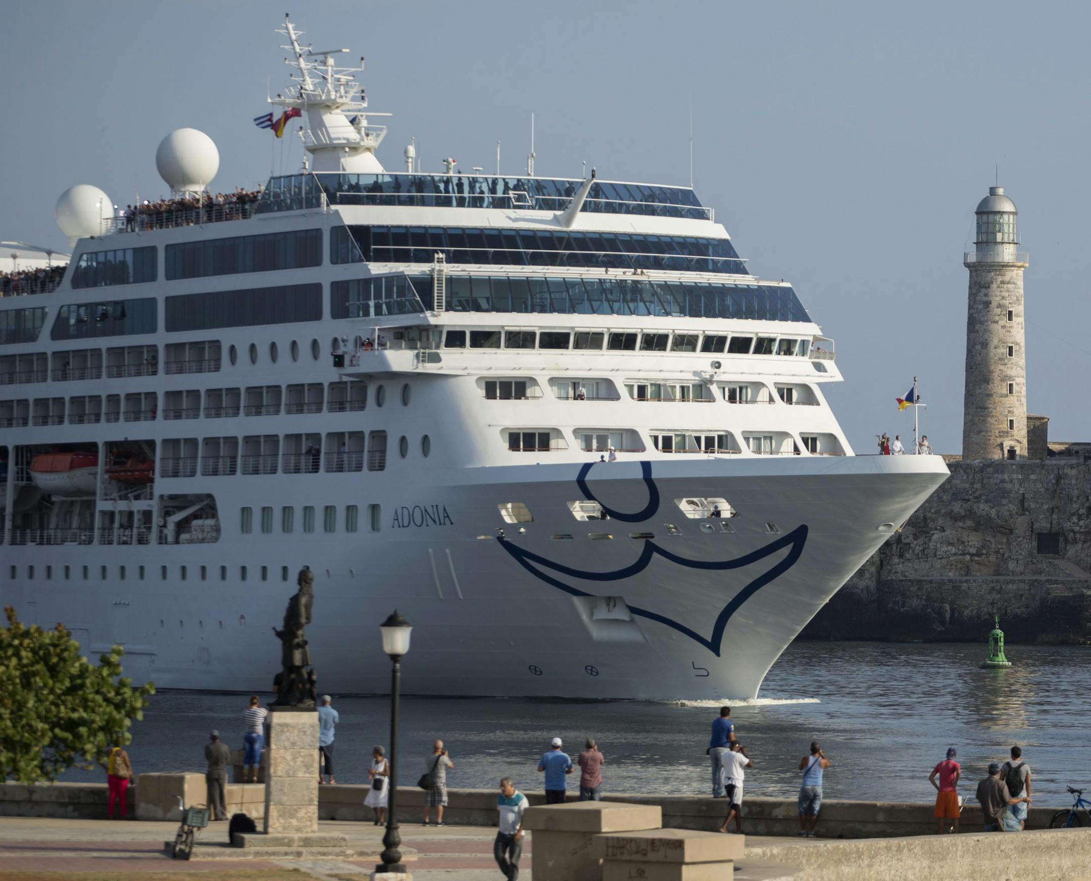 Carnival's Adonia cruise ship arrives from Miami, in Havana, Cuba, Monday, May 2, 2016. The Adonia's arrival is the first step toward a future in which thousands of ships a year could cross the Florida Straits, long closed to most U.S.-Cuba traffic due to tensions that once brought the world to the brink of nuclear war. AP Photo/Desmond Boylan)