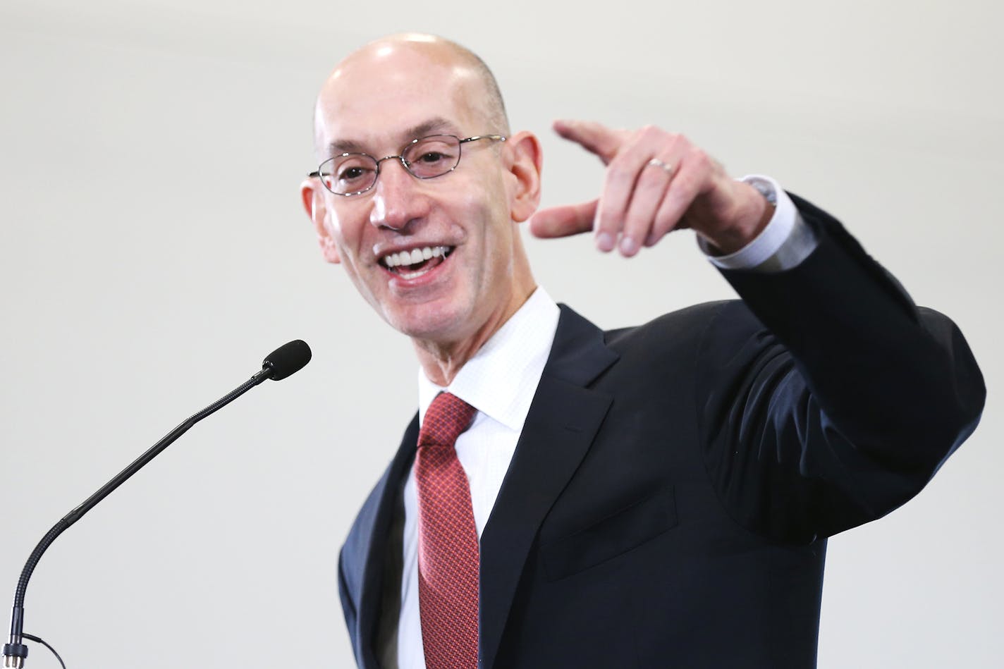 NBA Commissioner Adam Silver speaks during the grand opening event at the Timberwolves and Lynx Courts at Mayo Clinic Square in downtown Minneapolis on Wednesday, June 17, 2015.