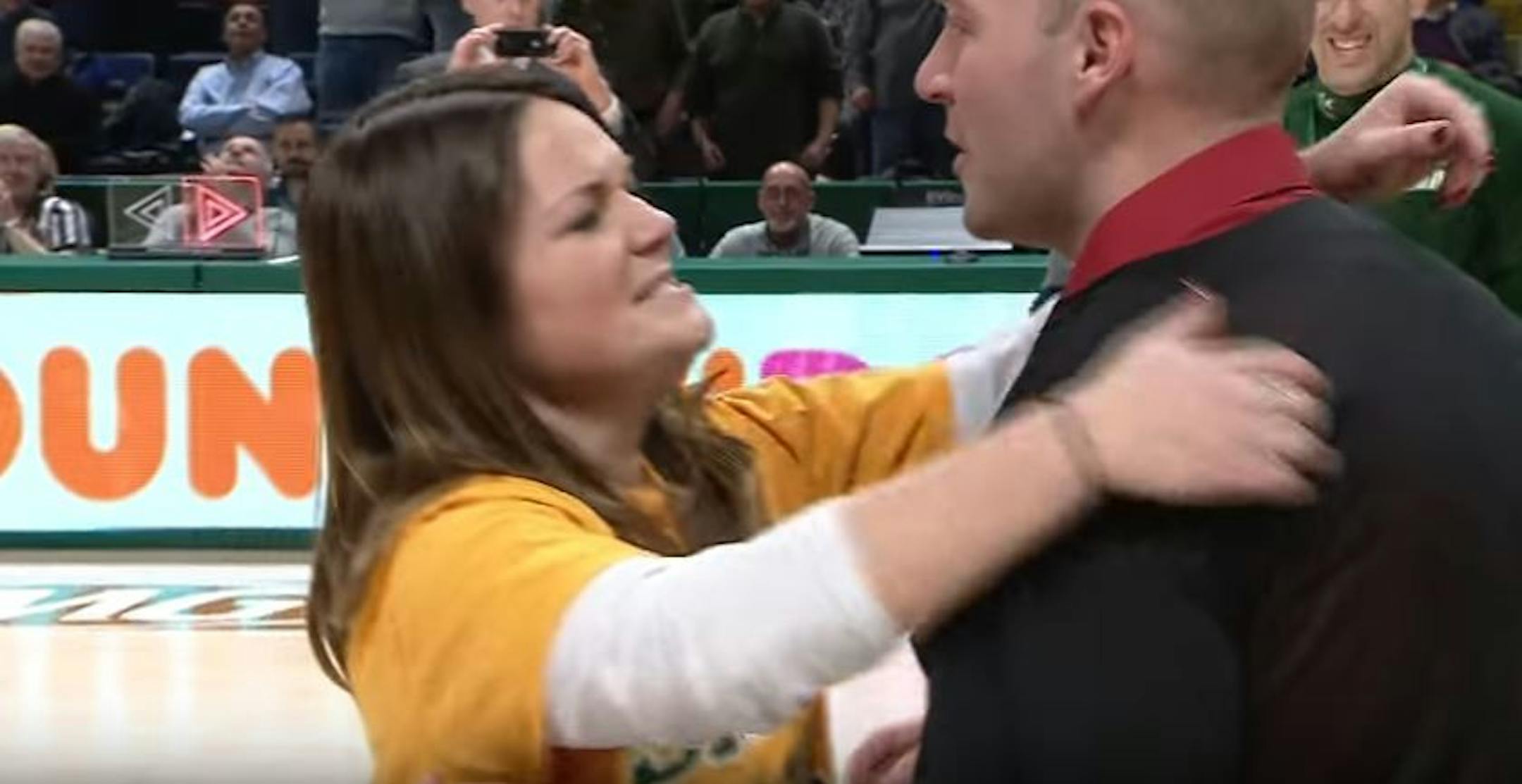 Erin Tobin had a night she won't forget at a college basketball game in Albany, N.Y.