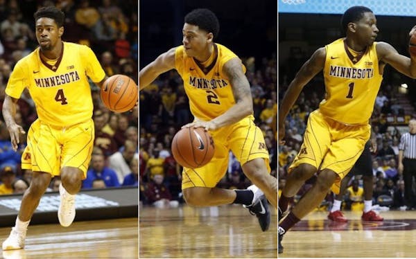 University of Minnesota basketball players, from left, Kevin Dorsey, Nate Mason and Dupree McBrayer will not face further punishment after being suspe