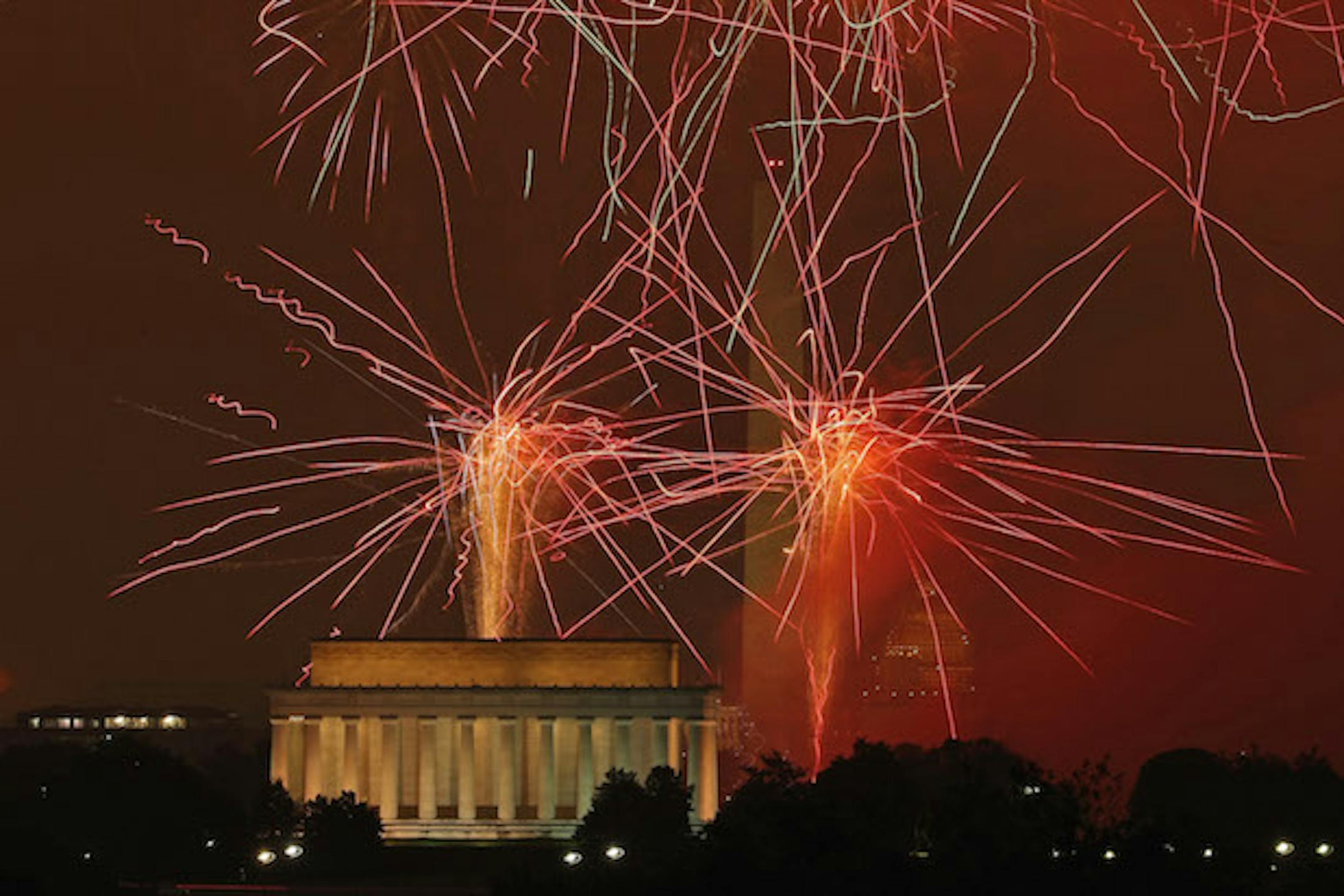 Fireworks exploded over the National Mall on July 4, 2015, in Washington, DC., when the skies were clearer than this year's festivities.