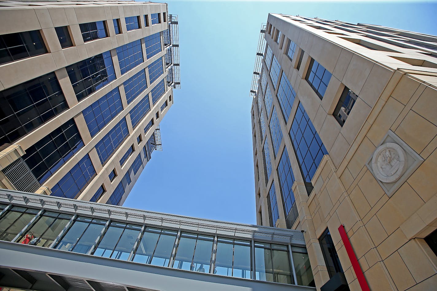 A new skyway connecting Wells Fargo's towers near U.S. Bank Stadium in downtown Minneapolis opened in July.