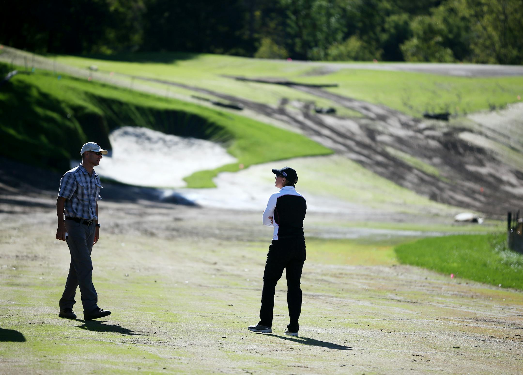 Annika Sorenstam right ,and Thad Layton golf course architect looked over a fairway at the newly designed The Royal Golf Club Thursday September 29, 2016 in Lake Elmo, MN. ] The new King and Queen Golf Club is being constructed with high hopes, courtesy of pro designers Arnold Palmer and Annika Sorenstam, but some Lake Elmo neighbors have objected to housing on the land, saying it's too much. Jerry Holt / jerry. Holt@Startribune.com