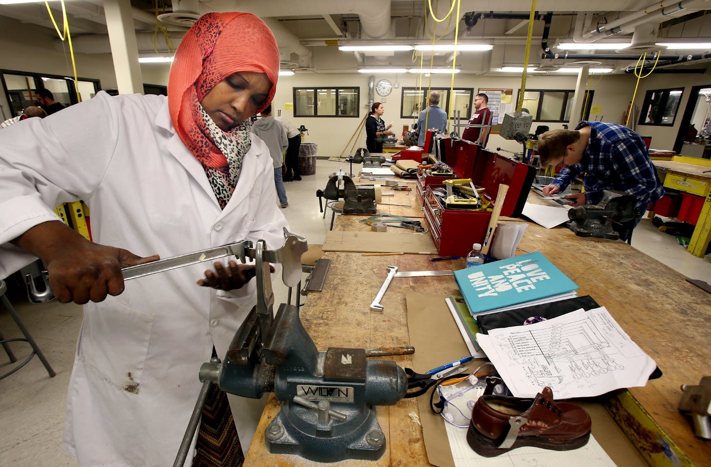 Hanna Hassa works on a project in a lab at Century College in Maplewood, MN on October 9, 2013. ] JOELKOYAMA&#x201a;&#xc4;&#xa2;joel koyama@startribune Prosthetics and Orthotics program at Century College was recently was given a $4.6 million grant for expansion from the federal government.