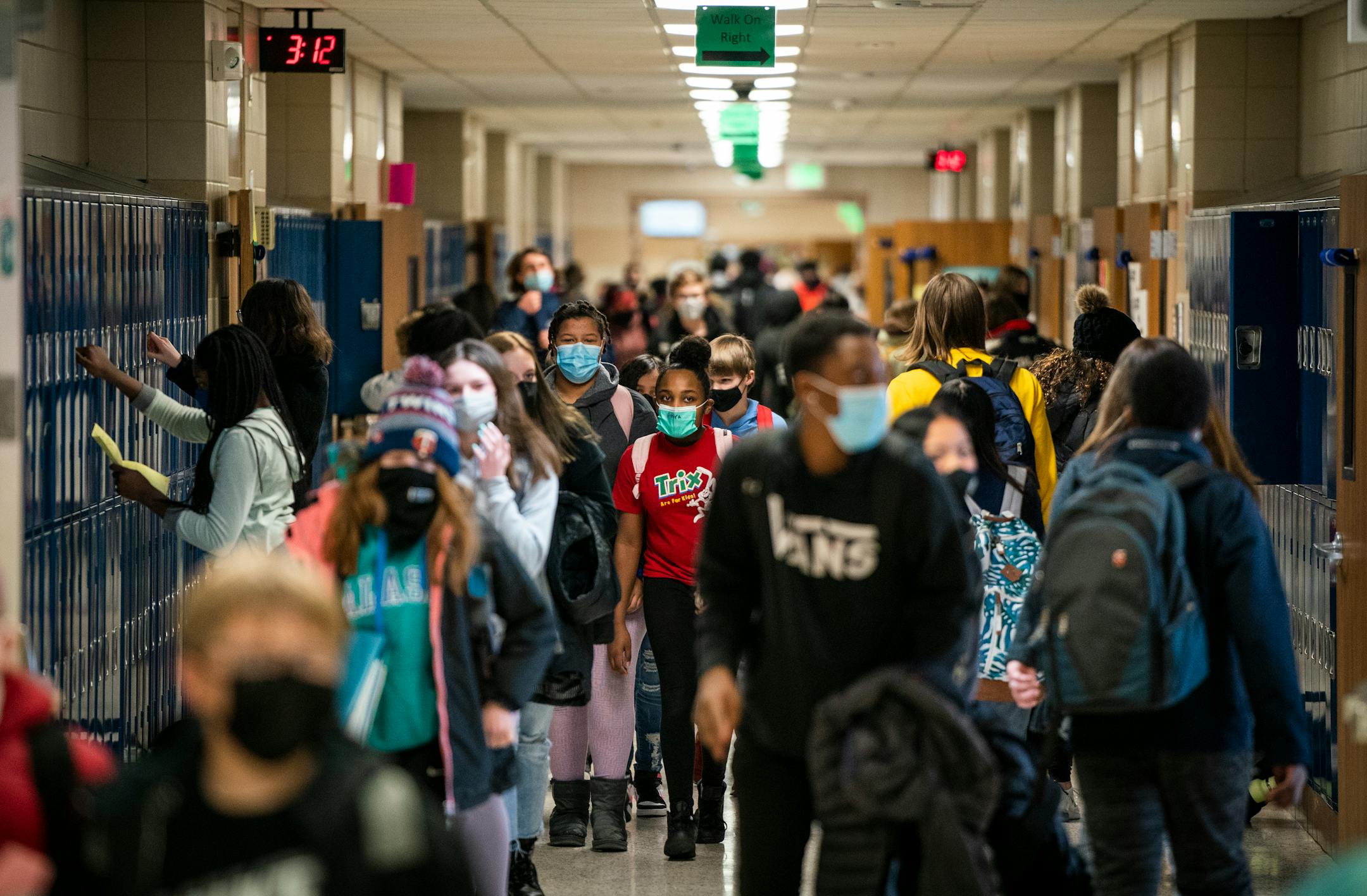 Student leave class at the end of the day at Jackson Middle School in Champlin.