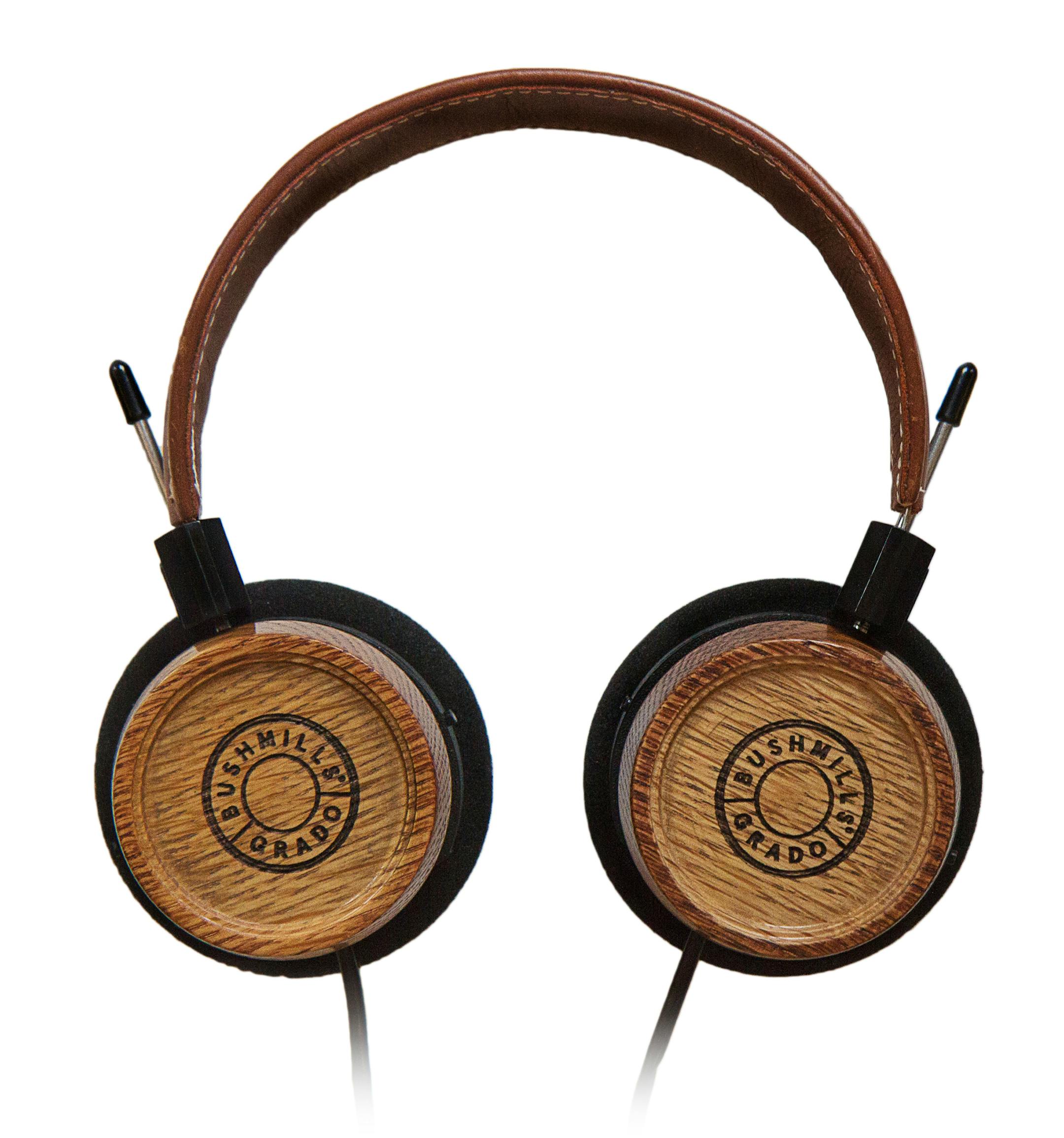 An undated handout photo of the Bushmills x Grado Labs limited-edition on-ear headphones, which are made of wood from barrels used to age whiskey. (Handout via The New York Times) -- NO SALES; FOR EDITORIAL USE ONLY WITH STORY SLUGGED CIR GEEK NOTES BY GREGORY SCHMIDT. ALL OTHER USE PROHIBITED. ORG XMIT: XNYT75