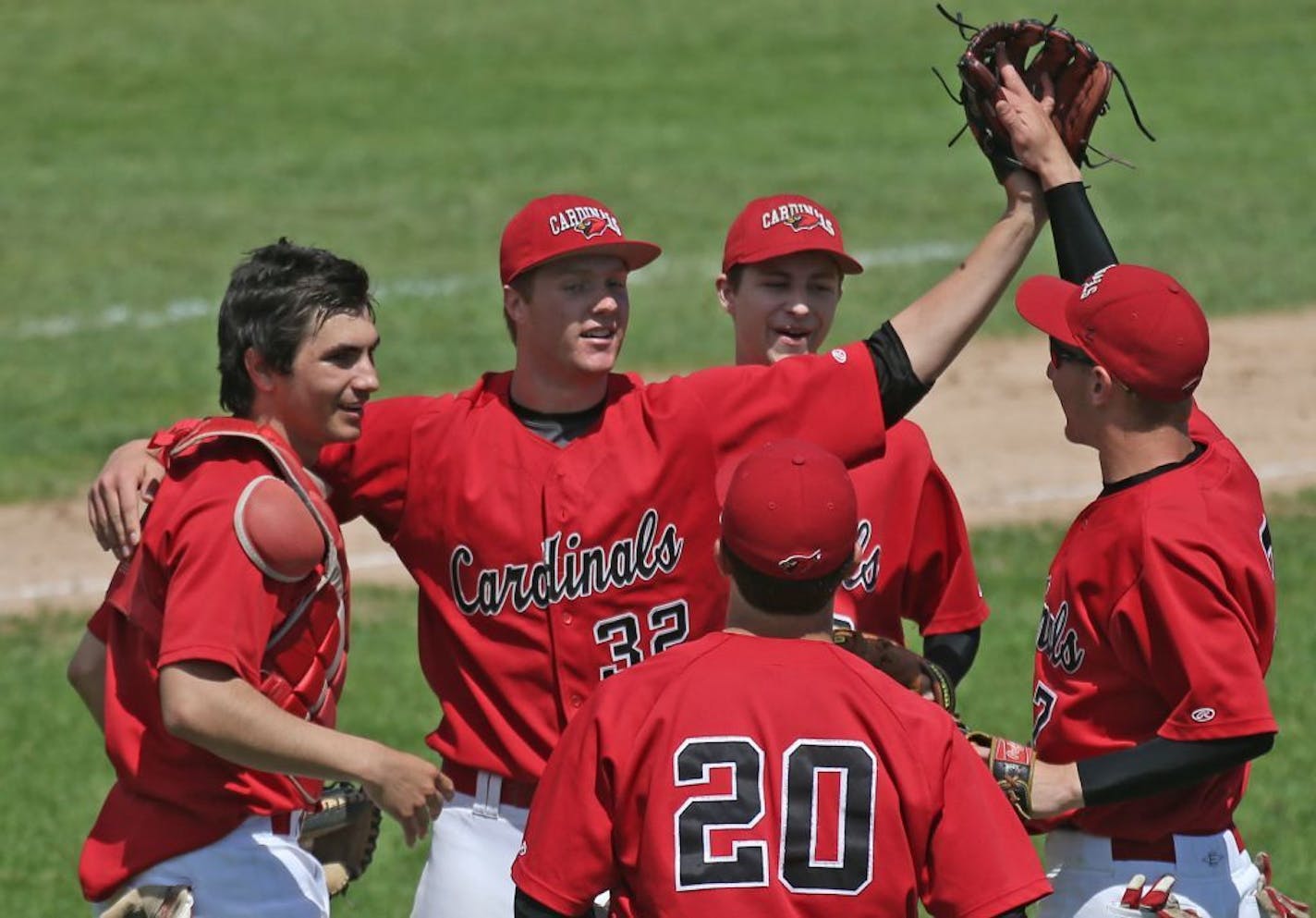 Logan Shore celebrated a no-hitter against Wayzata during the 2013 state baseball tournament.