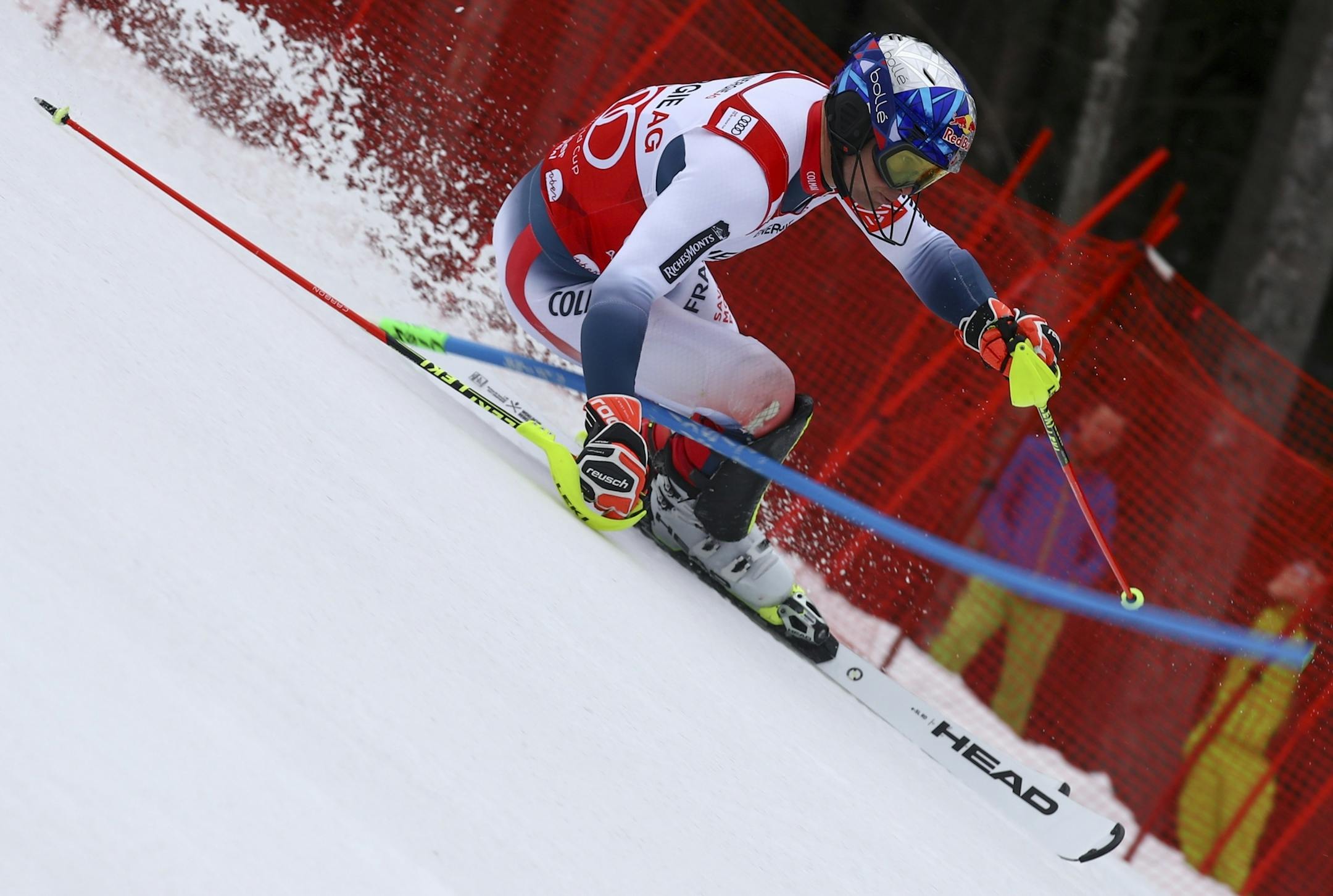 France's Alexis Pinturault competes during an alpine ski, men's World Cup combined, in Hinterstoder, Austria, Sunday, March 1, 2020. (AP Photo/Marco Trovati)