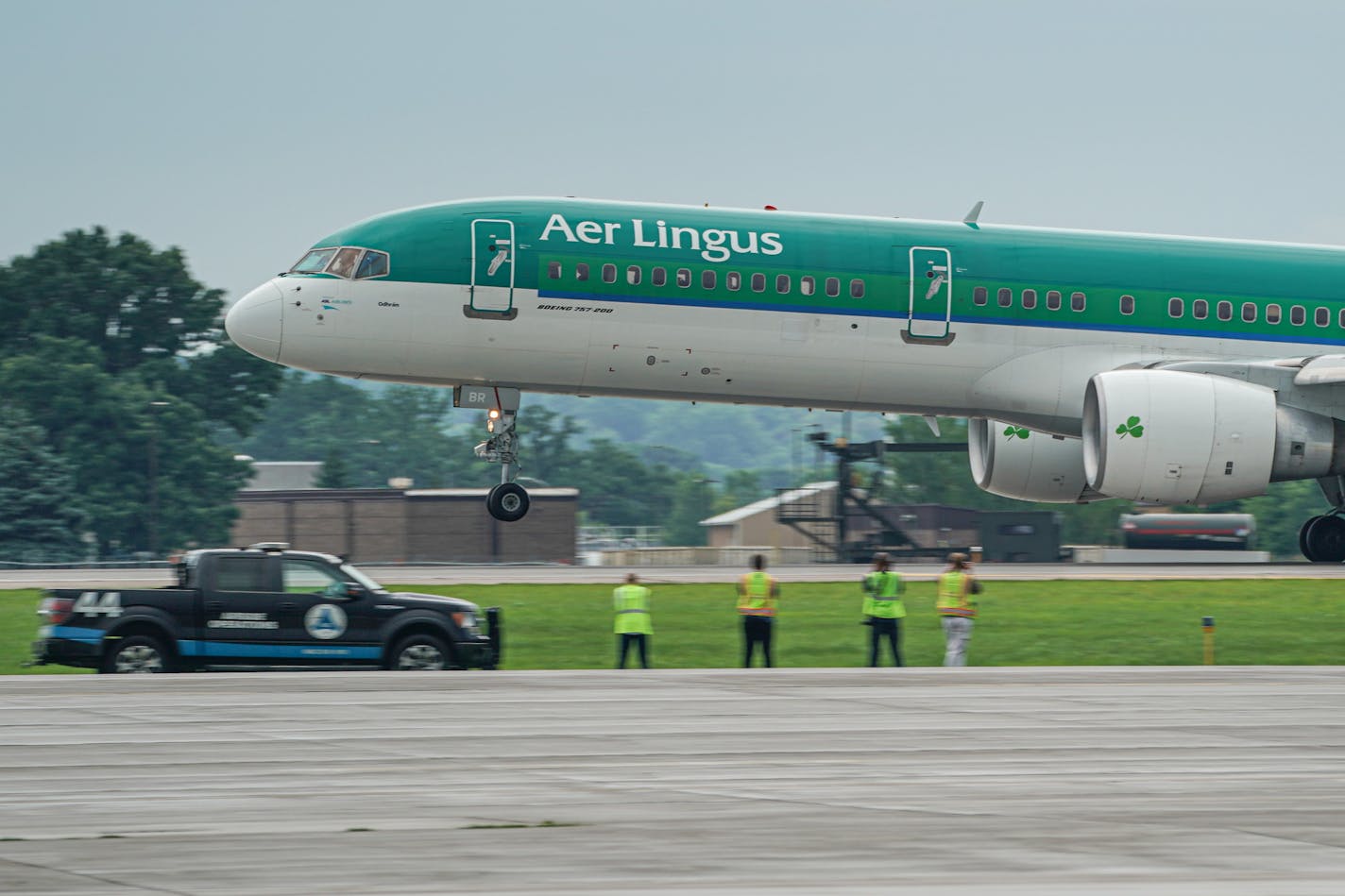 The first direct Aer Lingus flight from Dublin landed at Minneapolis St. Paul International Airport. It received a water canon welcome from the Airport fire Department and the Mall of America brought SpongeBob SquarePants and handed out gift bags. Sweet Retreat Cupcake Boutique provided specially designed cupcakes and a special cake with landmarks from Minneapolis and Dublin. ] GLEN STUBBE &#x2022; glen.stubbe@startribune.com Monday, July 1, 2019 The inaugural nonstop flight between Dublin and M