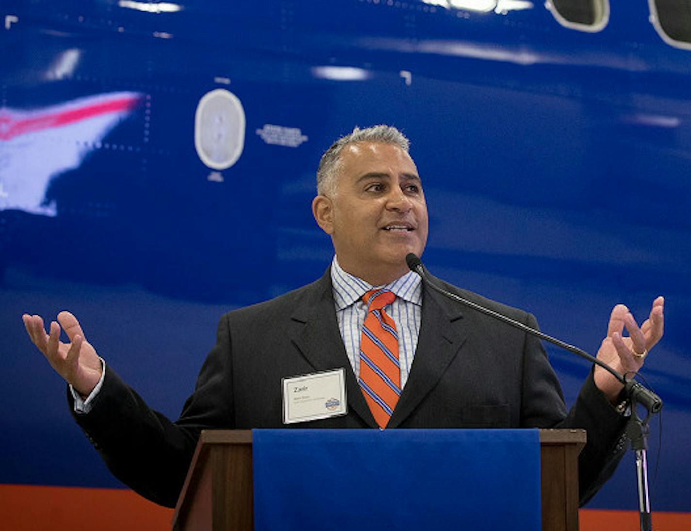 CEO Zarir Erani of Sun Country Airlines spoke in April before revealing that the airline is naming each of its airplanes after a different lake in Minnesota Photo: Elizabeth Flores: Liz.flores@startribune.com