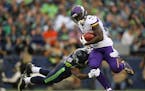 Seahawks wide receiver Kasen Williams tackled Vikings running back Jerick McKinnon after an eight yard kickoff return in the first quarter.