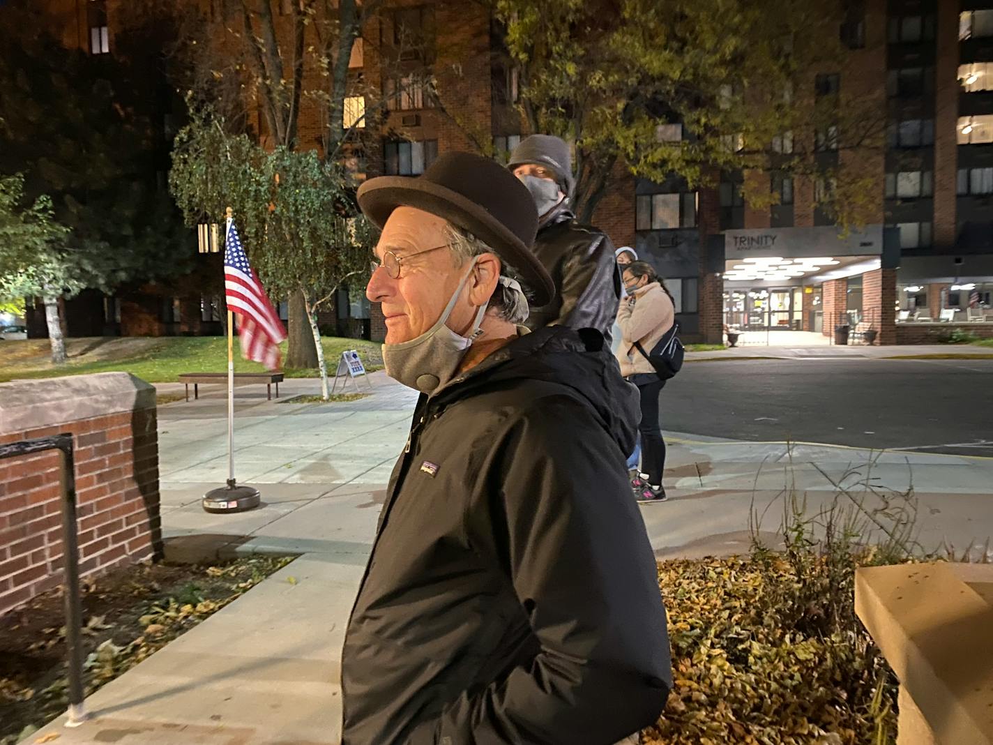 Larry Long of Minneapolis was the first voter in line at Holy Trinity Church Tuesday, Nov. 2, to cast his vote in Ward 2 in Minneapolis, Minn.