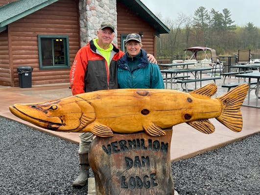 Kay Hawley of the Twin Cities, with Ed Tausk, owner of Vermilion Dam Lodge on Lake Vermilion, is hosting the Minnesota Angler Meet-Up on Lake Vermilio