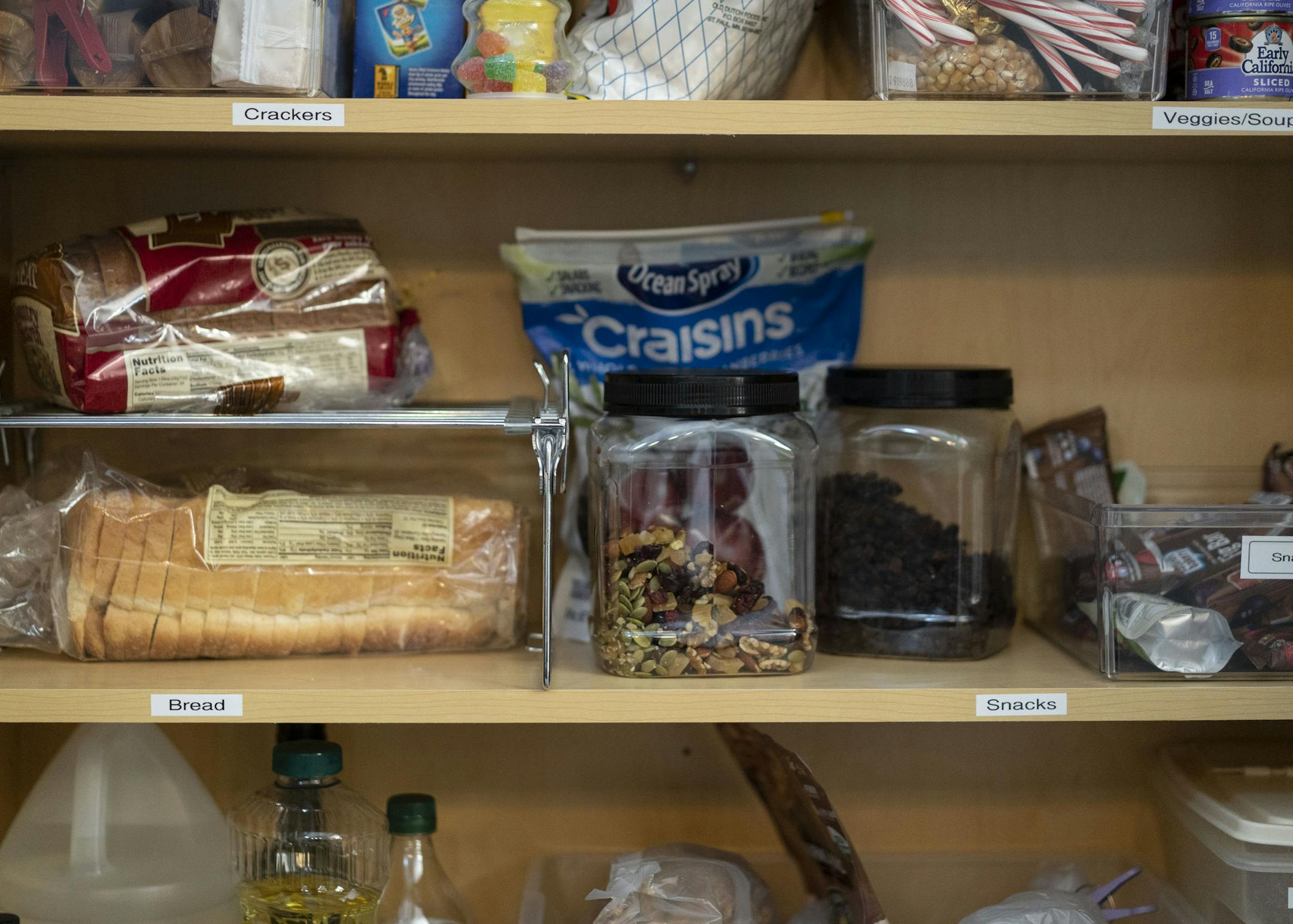 The pantry is labeled so every member of the family can see what belongs where.