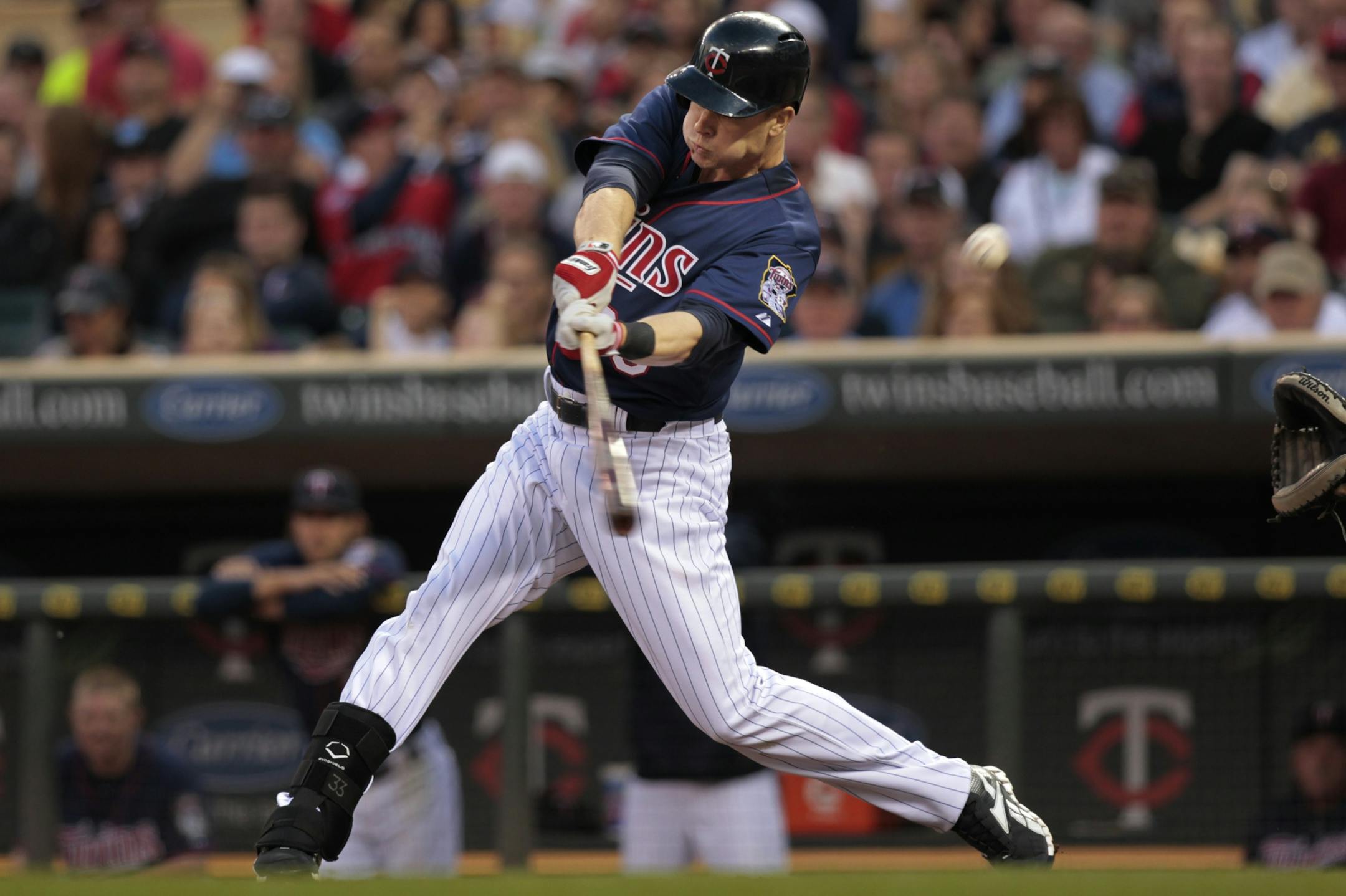 Twins Justin Morneau could not catch up with a Josh Beckett pitch during Tuesday night's game at Target Field between the Minnesota Twins and the Boston Red Sox April 24, 2012 in Minneapolis MN.