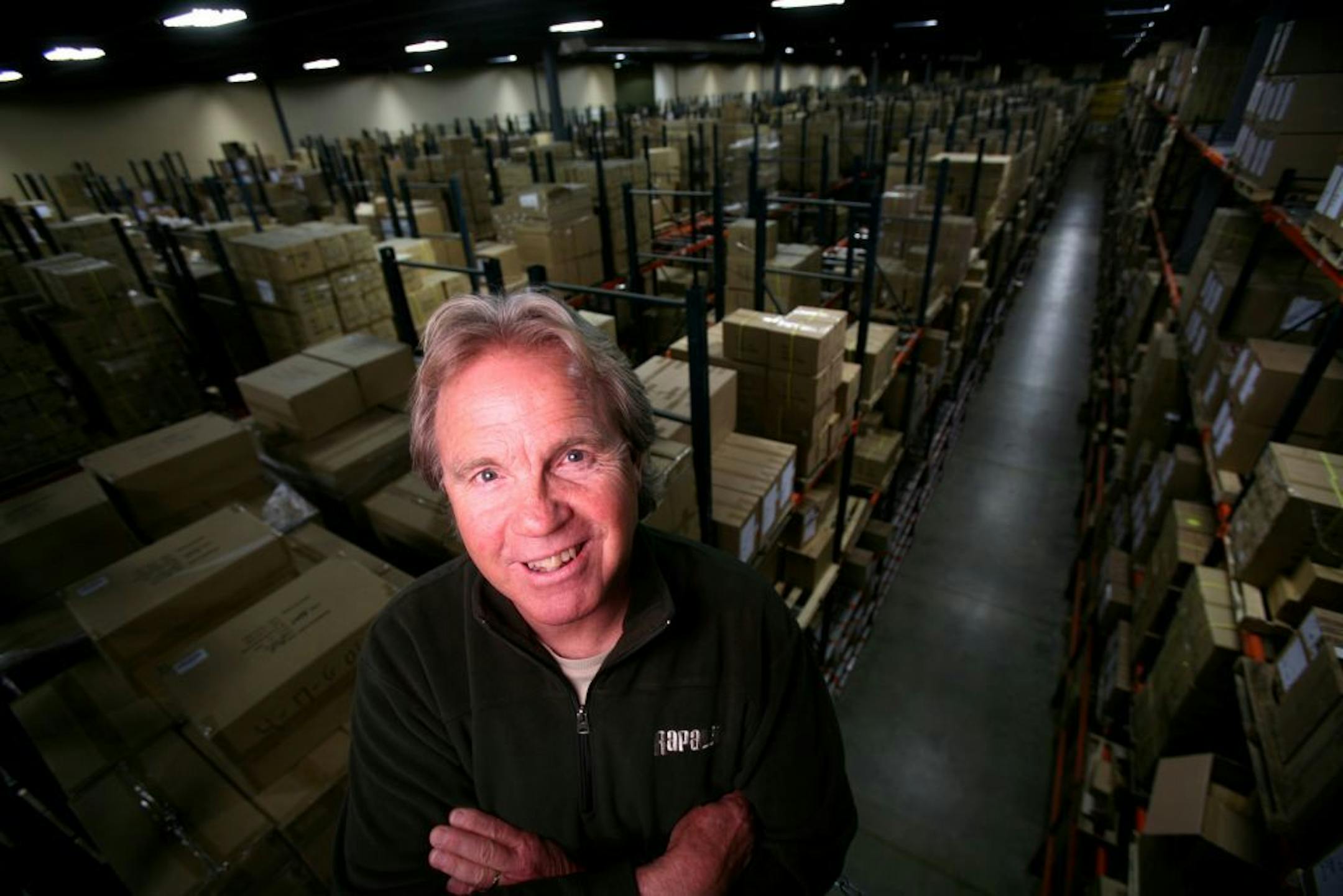 JERRY HOLT �jgholt@startribune.com 4/24/2008-Mark Fisher---- Mark Fisher director of field promotions for Rapala posed for a photo in the companies warehouse in Egan.