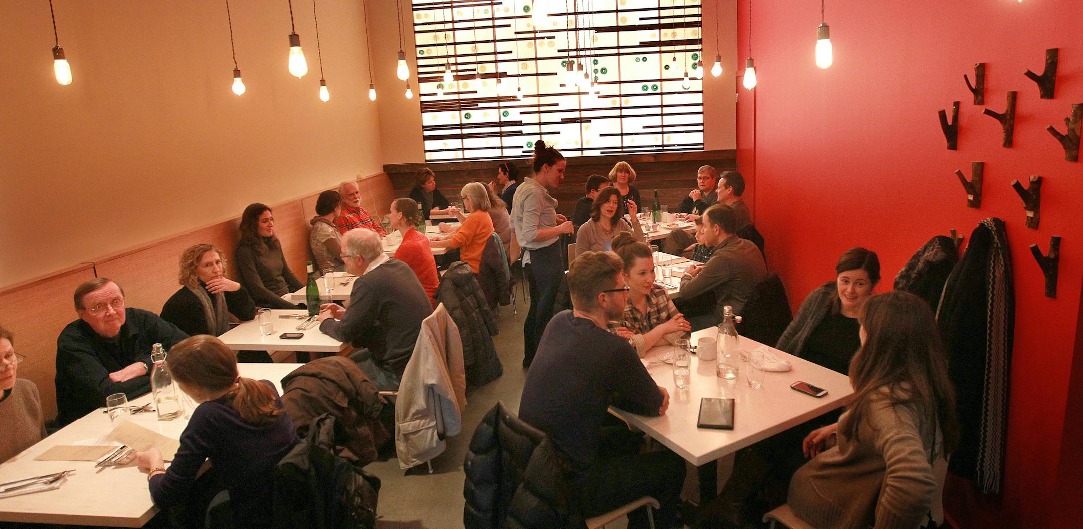 The dining room. __Chef/owner, Peter Ireland gets his Restaurant review of the Lynn on Bryant neighborhood addition. The exciting new restaurant at 50th/Bryant in south Minneapolis serves breakfast lunch and dinner. The food varies are; Omelet du jour, Roasted Pork Tenderloin Stuffed with Apricots, Chicken Grande-M&#xac;&#xe8;re, Duo of Hanger steak and short ribs and Salt Cod Fritters. don't forget The cookie plate, [ TOM WALLACE &#xac;&#x2022; twallace@startribune.com _ Assignments #20027511A_