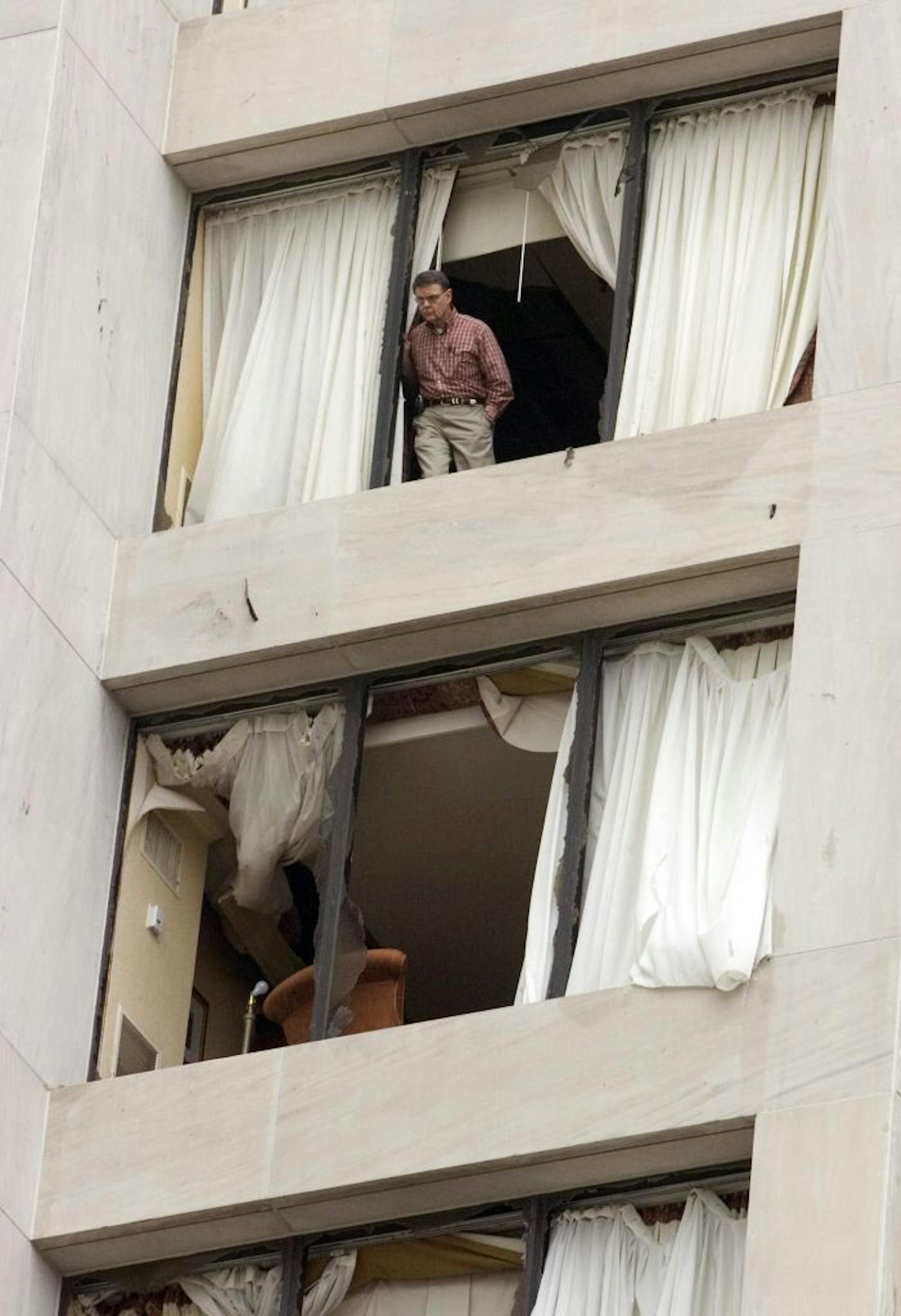 Stay away from high-rise windows during a tornado or windstorm.