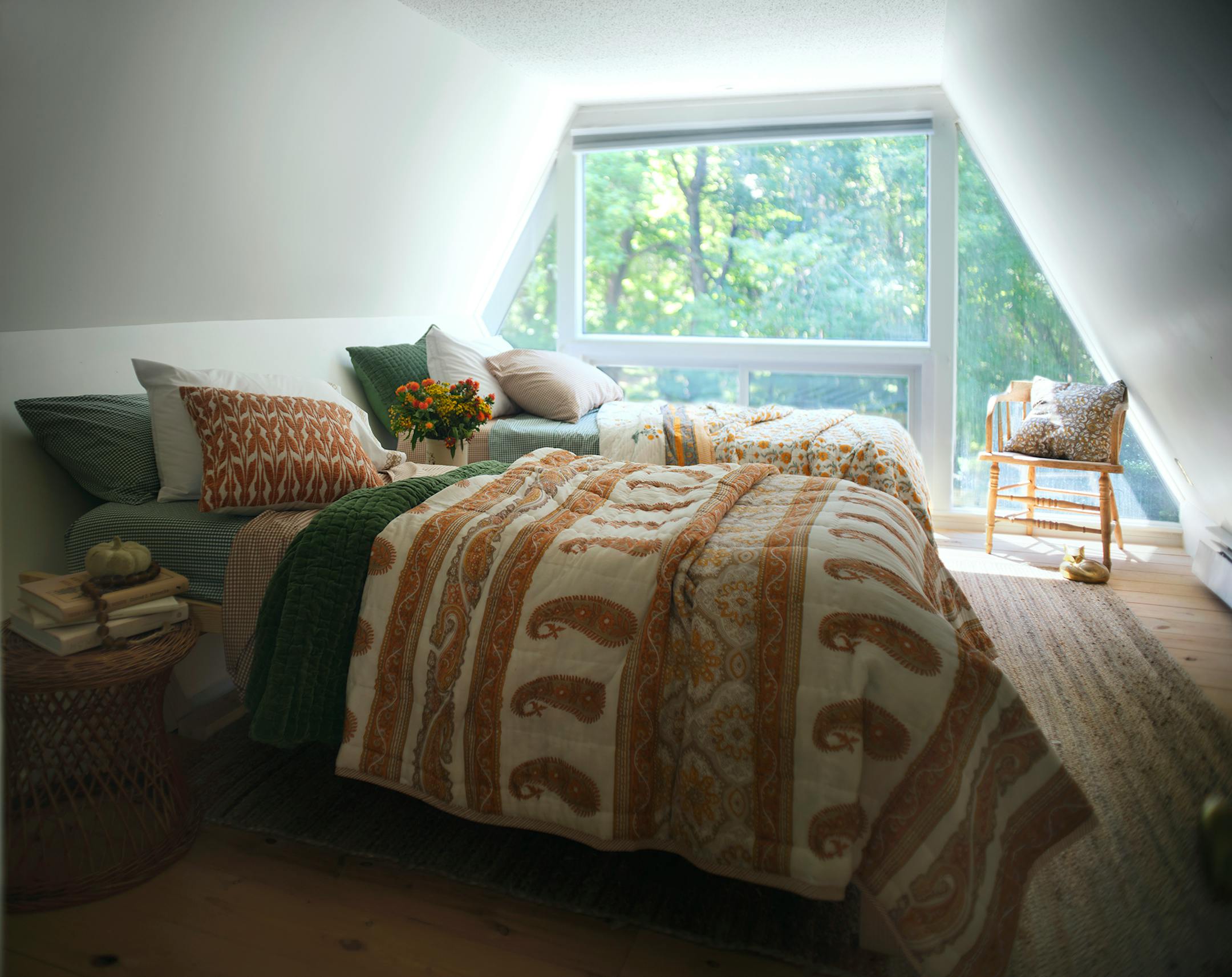 East Indian block print bedding blends with fall trends along with cottage core, and paisley motifs for warmth and coziness.