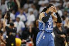 Minnesota Lynx forward Maya Moore (23) walks off the court after her team lost Game 1 of the WNBA basketball finals to the Los Angeles Sparks, Sunday,