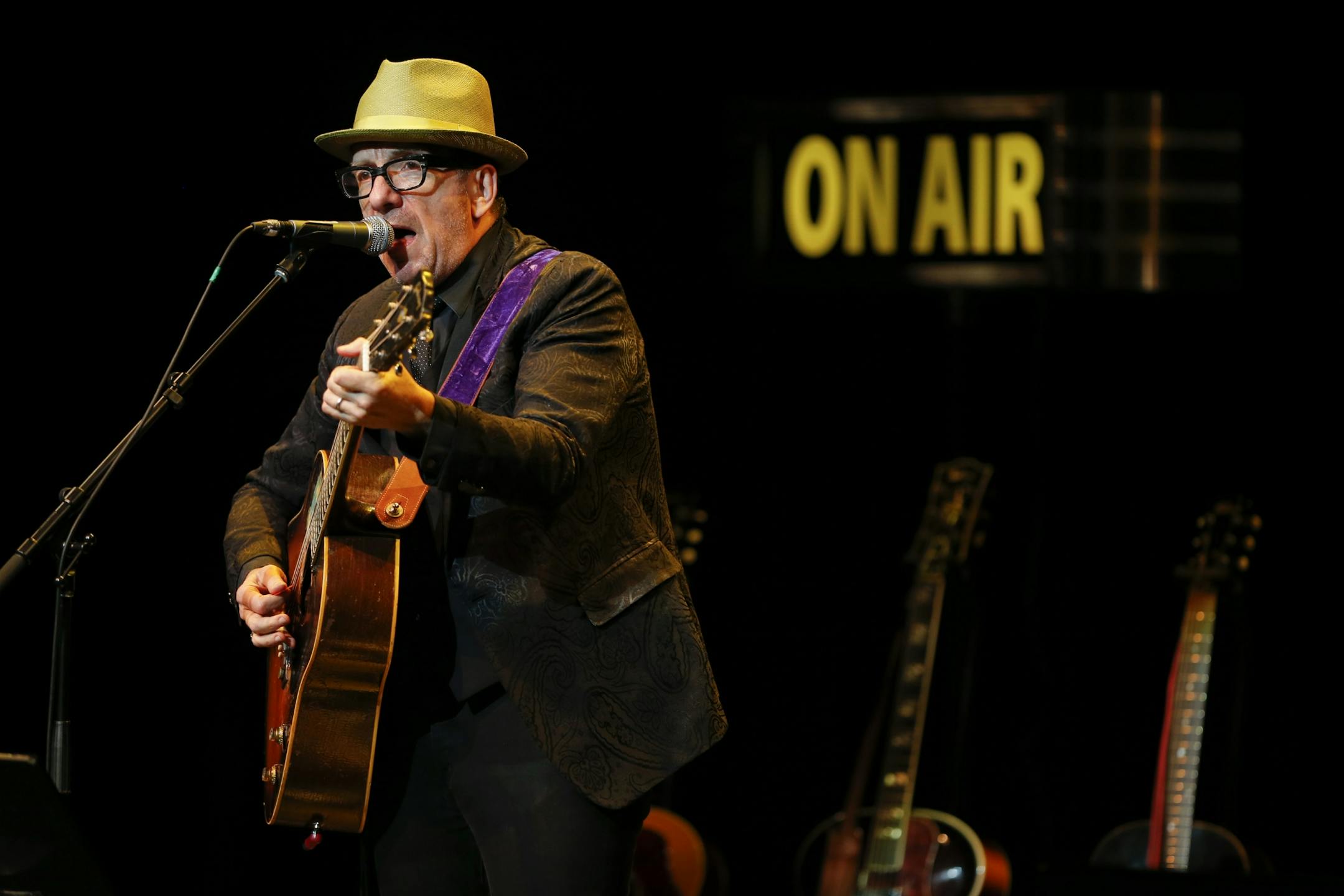 Elvis Costello, early in his set at the O'Shaughnessy Auditorium in St. Paul Monday night. It was his first Twin Cities appearance as a solo act.