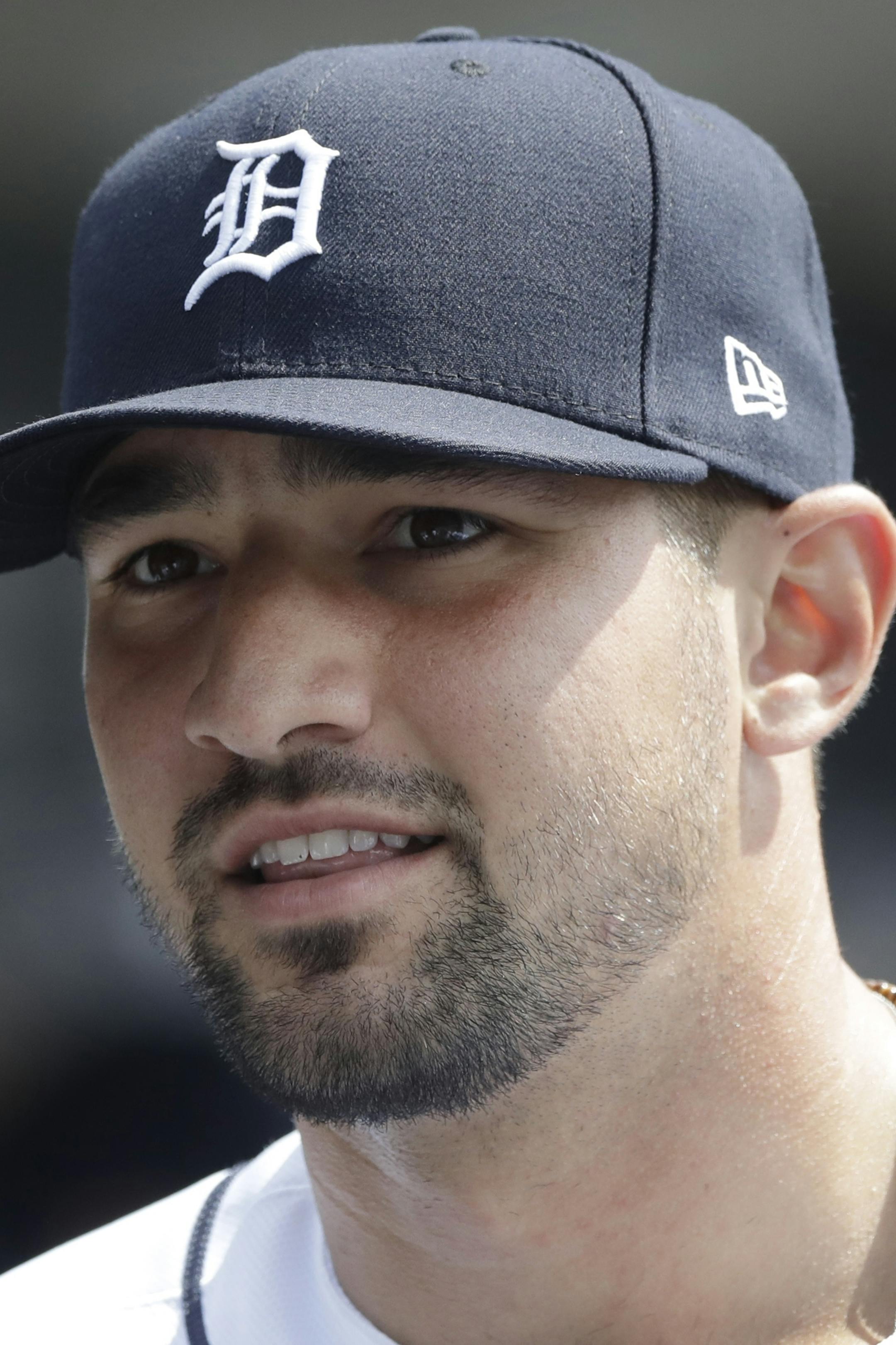 Detroit Tigers third baseman Nicholas Castellanos is seen before the first inning of a baseball game against the Minnesota Twins, Tuesday, April 11, 2017, in Detroit. (AP Photo/Carlos Osorio)