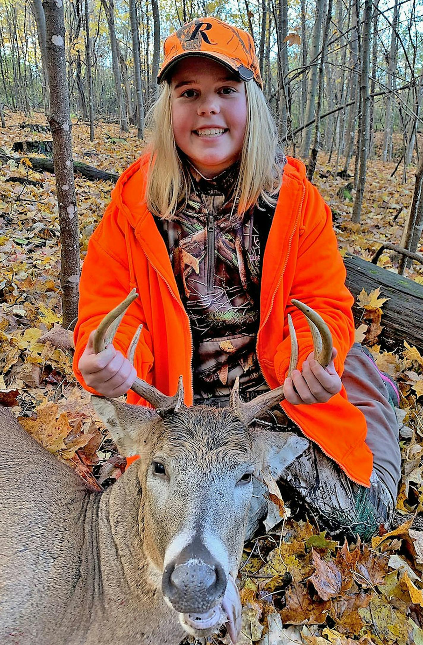 Meta Schutte of Pine Island, Minn., shot her first deer during the youth hunt near Spring Grove. This was her first year of hunting. She gave a fist pump and a resounding &#x201c;YES!&#x201d; when she saw the buck go down.