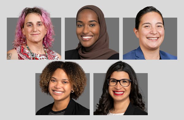 Top row, left to right: Leigh Finke, Zaynab Mohamed and Alicia Kozlowski. Bottom, from left: Clare Oumou Verbeten and Erin Maye Quade.