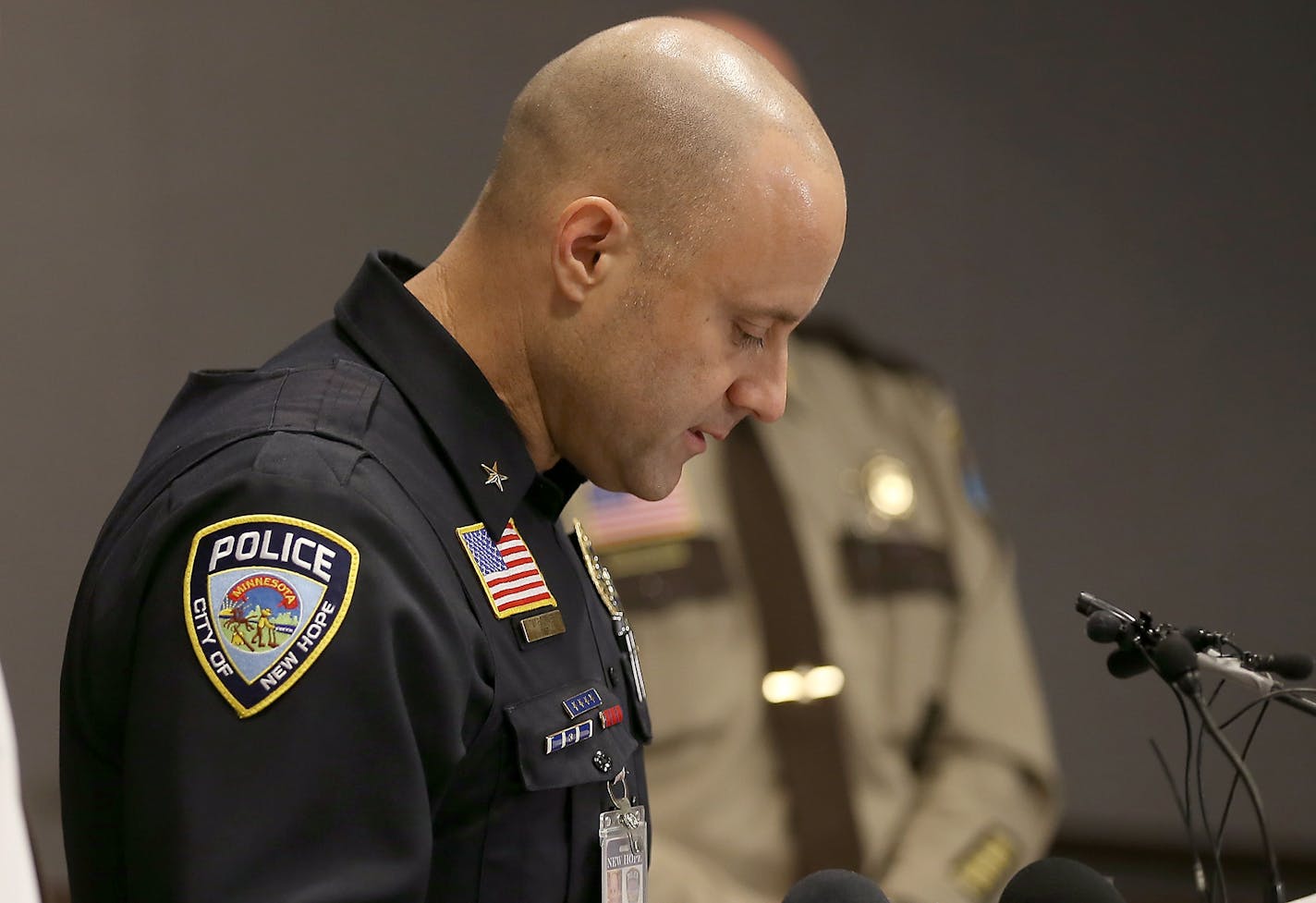 New Hope Police Chief Tim Fournier addressed the media regarding Raymond Kmetz, the man who shot two New Hope police officers outside a City Council meeting Monday, during a press conference at the New Hope City Hall, Wednesday, January 28, 205 in New Hope, MN.